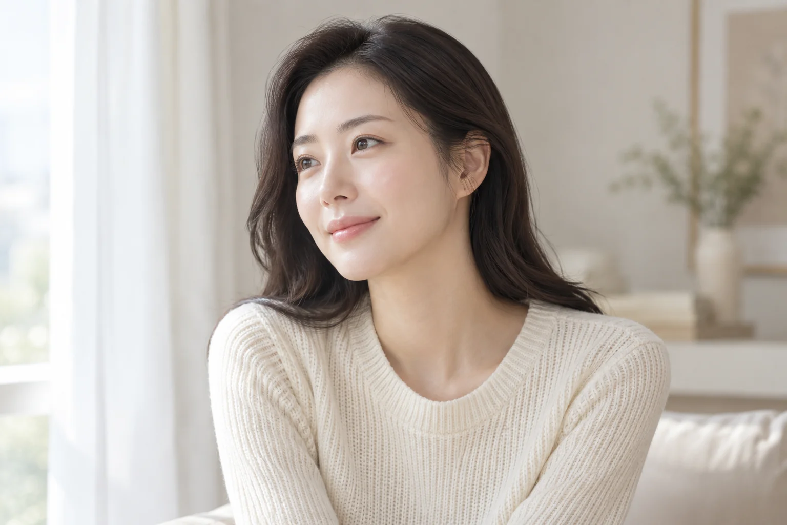 맑고 균일한 피부톤을 표현한 성인 모델